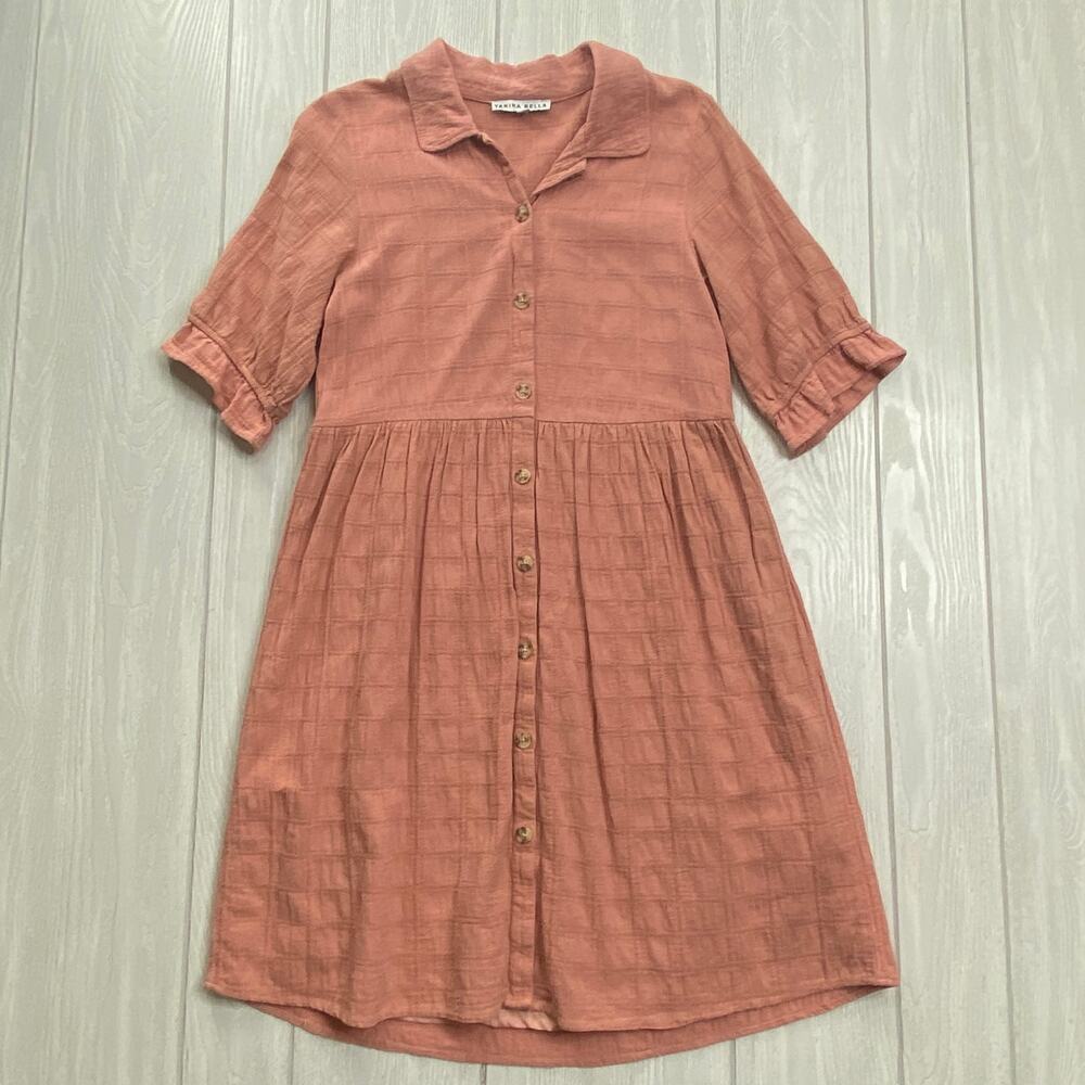 Yakira Bella Women's Dusty Rose Pink Short Sleeve Shirt Dress Size Small